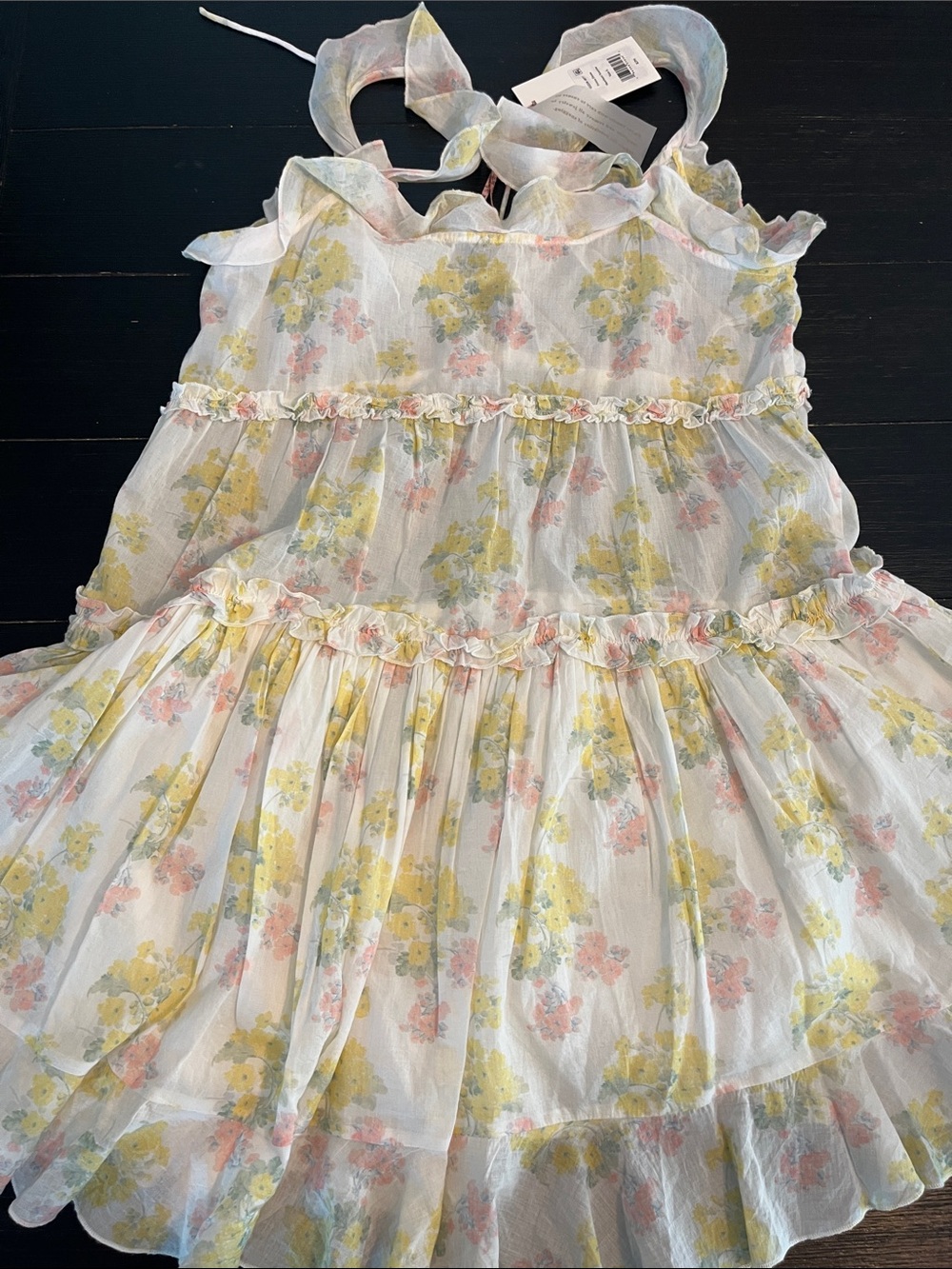 Love Shack Fancy Frista Sherbet Sunrise Dress with pink and yellow floral - Picture 5 of 6